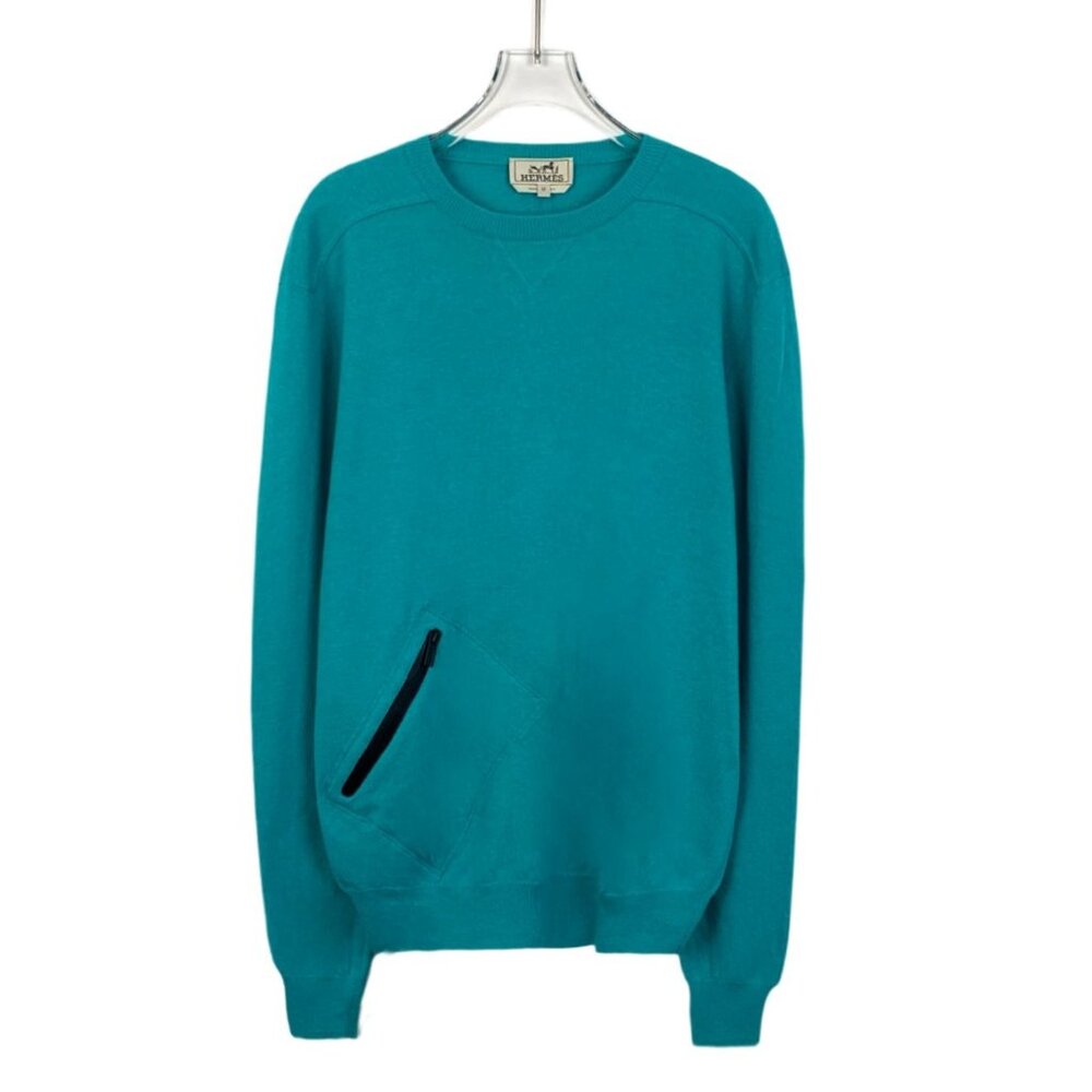 Hermes Blue Wool-Cashmere Round-Neck Knitted Sweater M